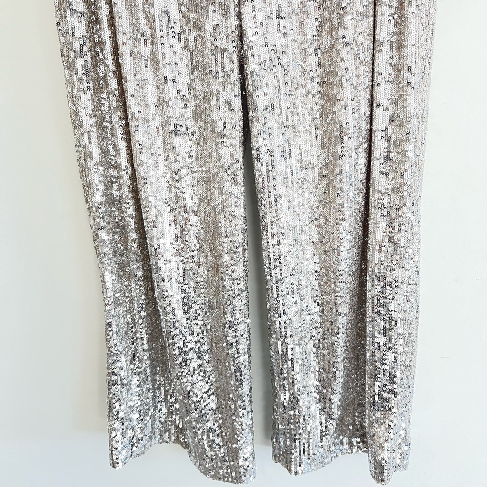 ♦️SOLD♦️EXPRESS Sequined Pleated High Rise Cropped Wide Leg Trousers Pants Sz M - Picture 5 of 16